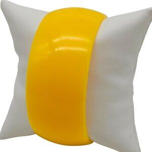Vintage Wide Bangle Bracelet Solid Canary Yellow Lucite Plastic Retro Jewelry